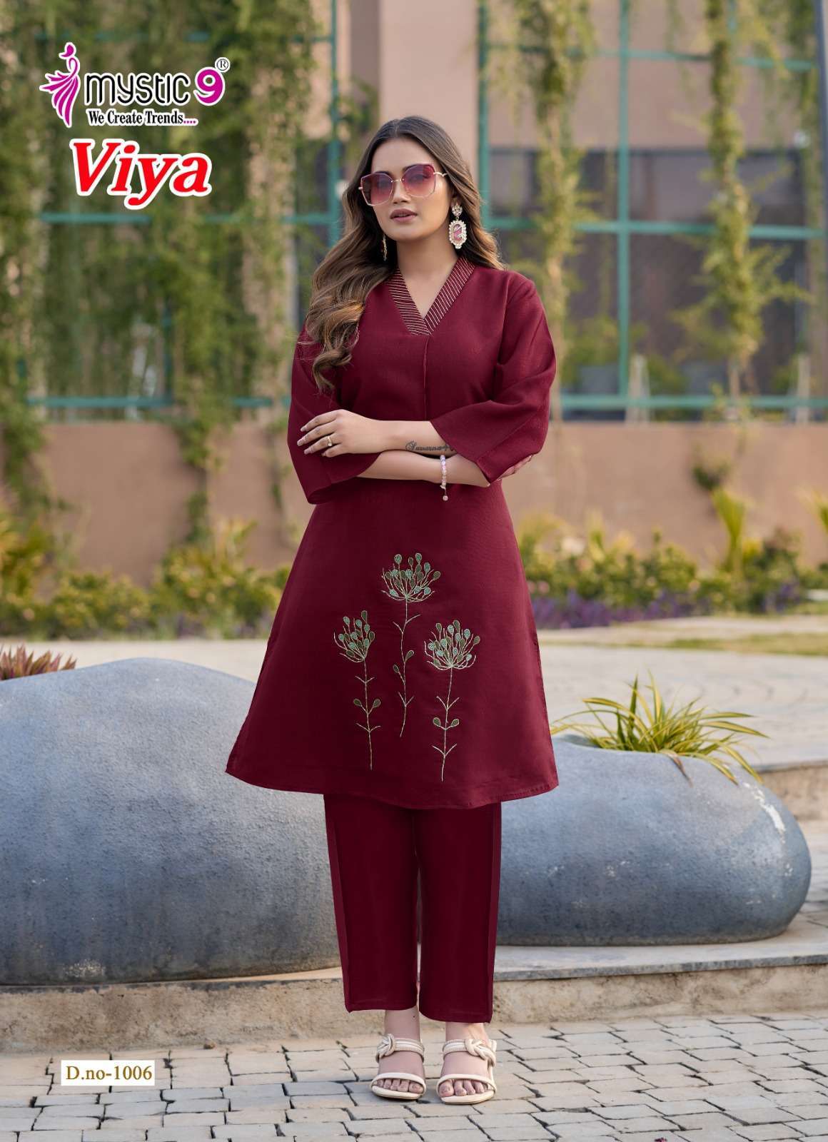 VIYA VOL-1 SERIES 1001 TO 1008 BY MYSTIC 9 DESIGNER EMBROIDERY WORK SHINEY SILK KURTI WITH BOTTOM ARE AVAILABLE AT WHOLESALE PRICE
