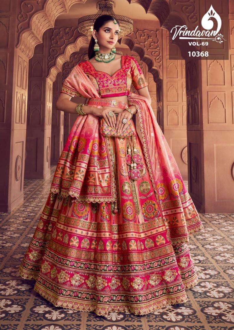 VRINDAVAN VOL-69 SERIES 10365 TO 10369 BY ROYAL DESIGNER BANARASI SILK BRIDAL WEAR LEHENGAS ARE AVAILABLE AT WHOLESALE PRICE