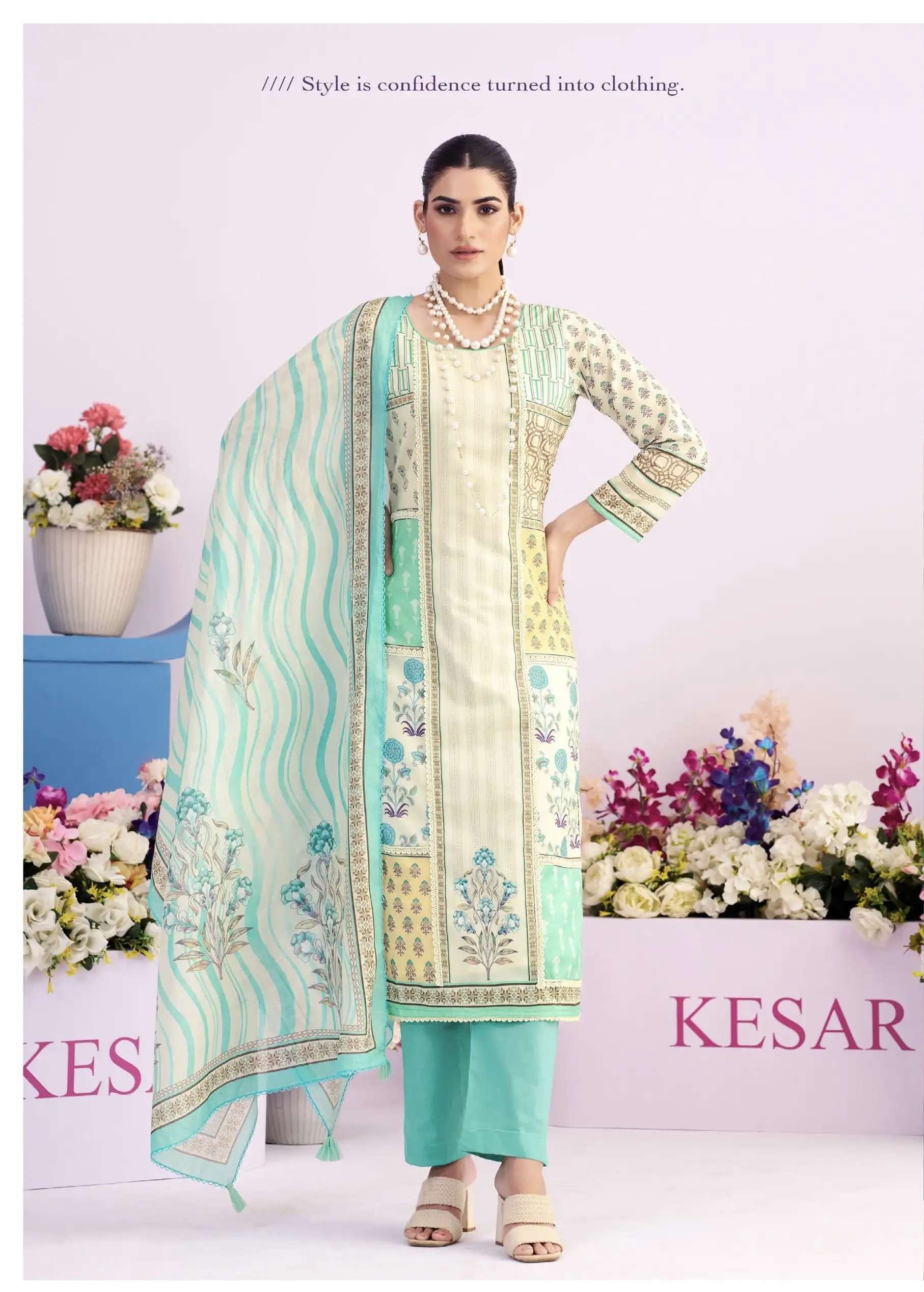 WHITE CLOUD SERIES 64001 TO 64004 BY KESAR DESIGNER DIGITAL PRINTED AND WORK COTTON LAWN SUITS ARE AVAILABLE AT WHOLESALE PRICE 