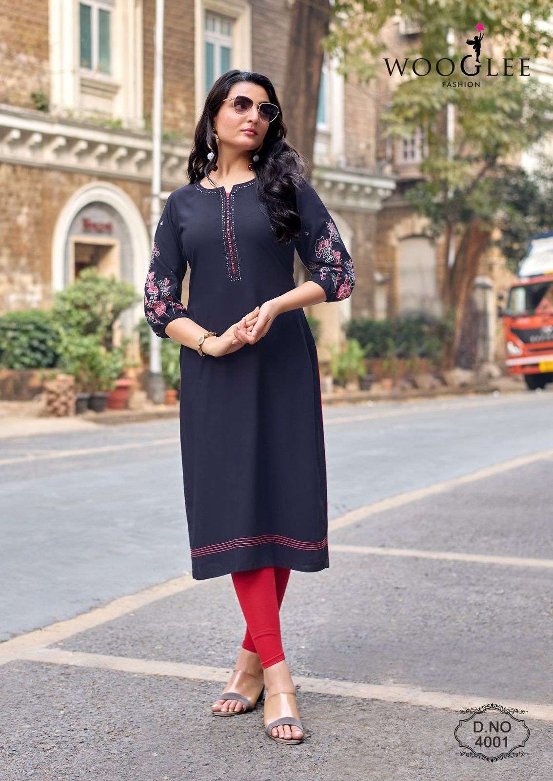 AARVIKA SERIES 4001 TO 4006 BY WOOGLEE DESIGNER HAND AND THREAD WORK HEAVY RAYON KURTIS ARE AVAILABLE AT WHOLESALE PRICE
