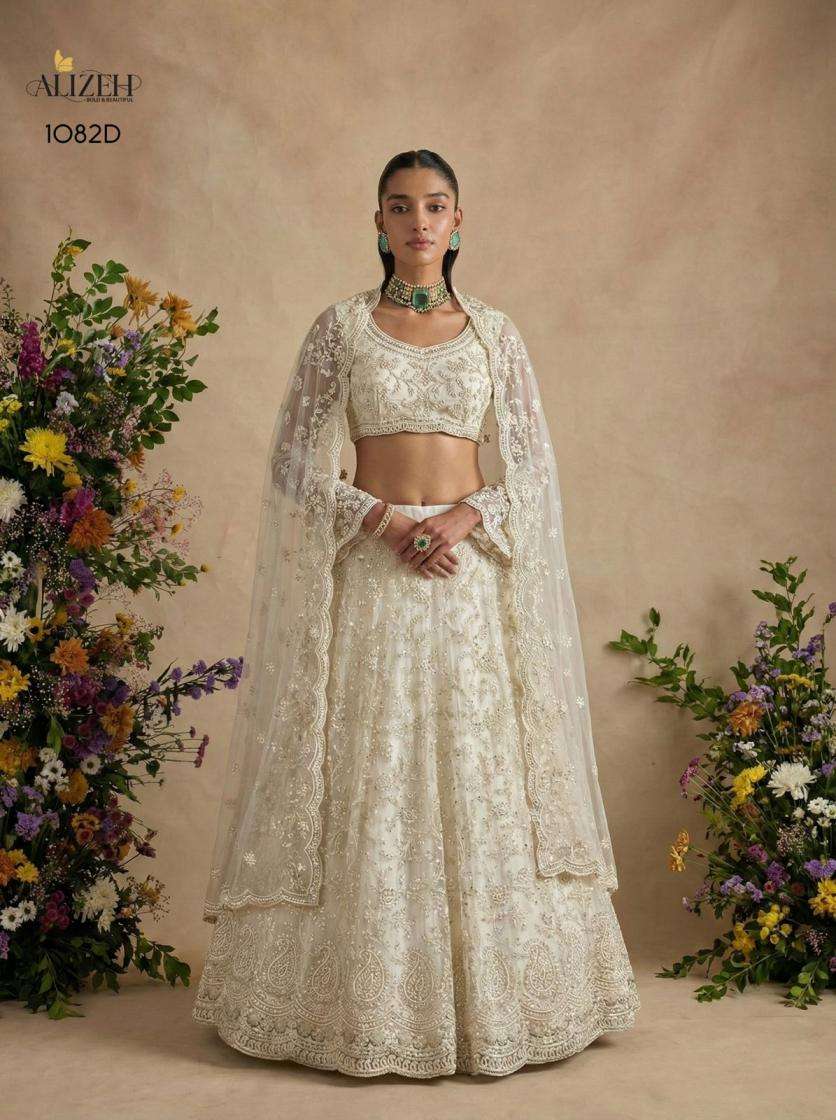 ALIZEH SERIES 1082 TO 1082E DESIGNER HEAVY WORK BRIDAL WEAR BUTTERFLY NET LEHENGA ARE AVAILABLE AT WHOLESALE PRICE
