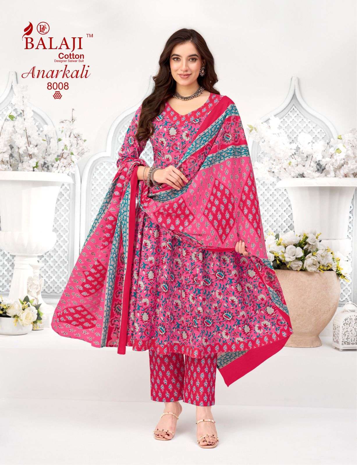 ANARKALI VOL-8 SERIES 8001 TO 8008 BY BALAJI COTTON DESIGNER PRINTED COTTON ANARKALI COTTON READYMADE SUITS ARE AVAILABLE AT WHOLESALE PRICE