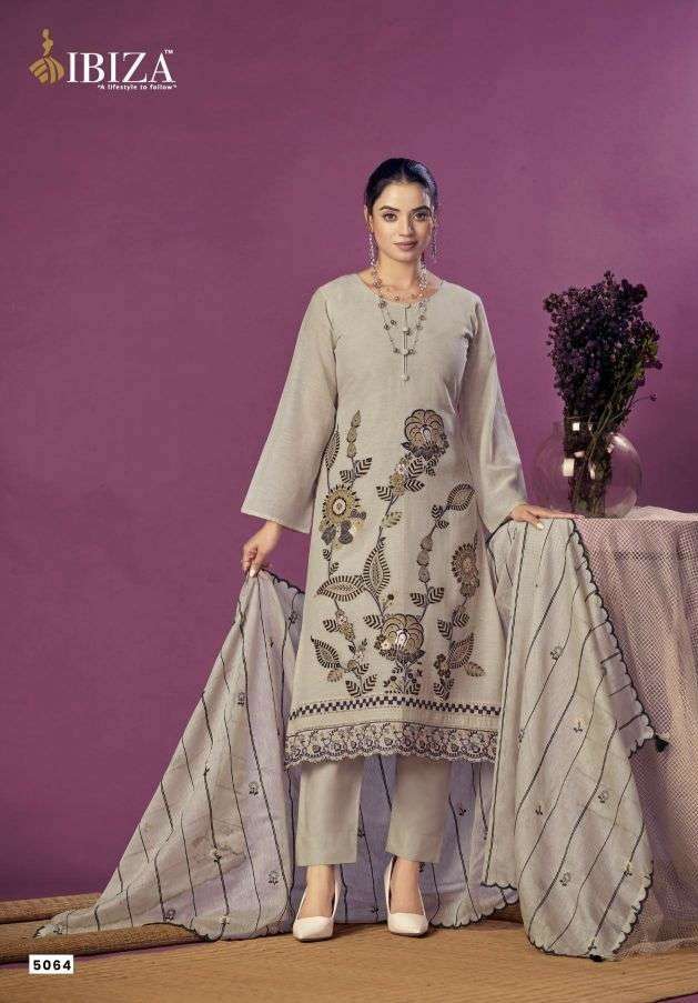 AWESOME SERIES 5061 TO 5064 BY IBIZA DESIGNER EMBROIDERY AND HAND WORK LINEN JACQUARD SUITS ARE AVAILABLE AT WHOLESALE PRICE