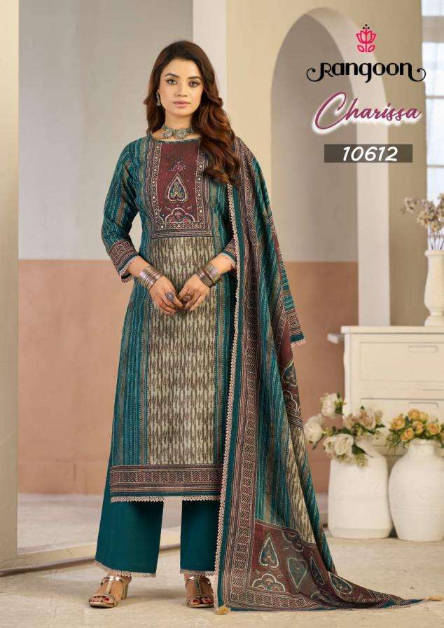 CHARISSA SERIES 10611 TO 10614 BY RANGOON DESIGNER PRINTED AND KHATLI HAND WORK VISCOSE COTTON TOP WITH BOTTOM AND DUPATTA ARE AVAILABLE AT WHOLESALE PRICE
