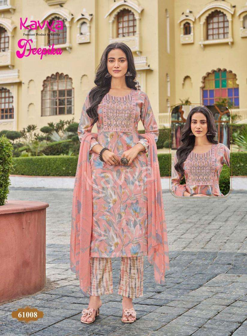 DEEPIKA VOL-61 SERIES 61001 TO 61010 BY KAVYA DESIGNER PRINTED AND WORK CAPSULE KURTI WITH BOTTOM AND DUPATTA ARE AVAILABLE AT WHOLESALE PRICE