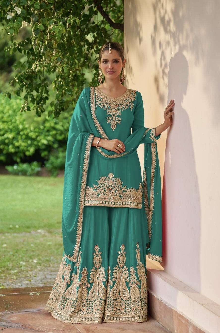 DESIRE SERIES 7638 BY GULKAYRA DESIGNER EMBROIDERY WORK CHINON READYMADE SUITS ARE AVAILABLE AT WHOLESALE PRICE 