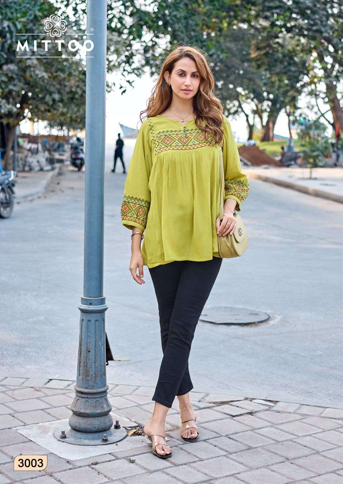 EMLEE SERIES 3001 TO 2006 BY MITTO DESIGNER THREAD AND HAND WORK RAYON WRINKLE SHORT TOPS ARE AVAILABLE AT WHOLESALE PRICE