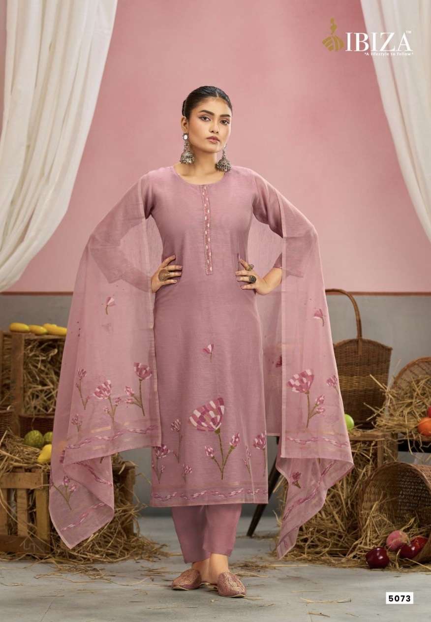 ESHAL SERIES 5071 TO 5074 BY IBIZA DESIGNER EMBROIDERY WORK LINEN JACQUARD SUITS ARE AVAILABLE AT WHOLESALE PRICE