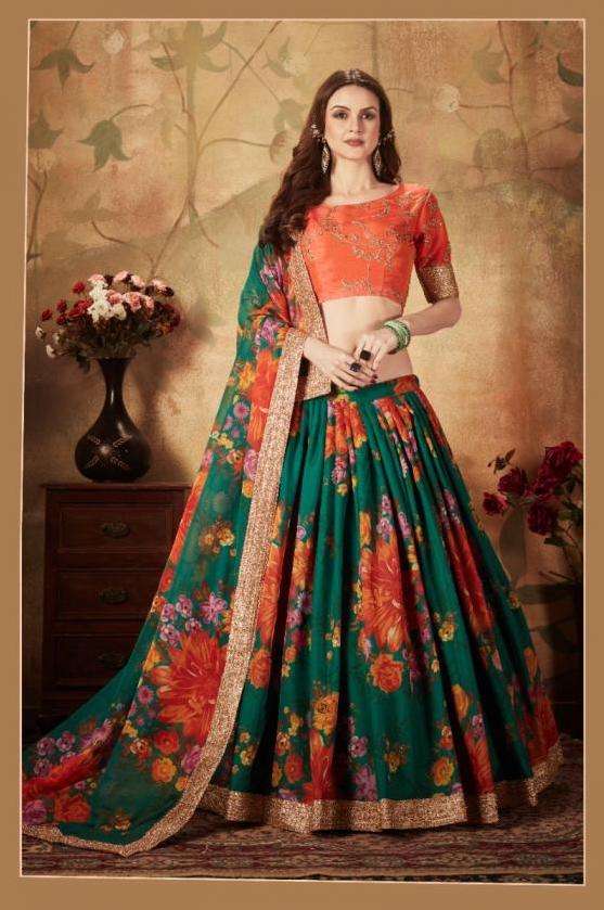 FLORAL VOL-1 SERIES 7601 TO 7610 BY ZEEL DESIGNER FLORAL PRINTED AND EMBROIDERY WORK ORGANZA LEHENGAS ARE AVAILABLE AT WHOLESALE PRICE