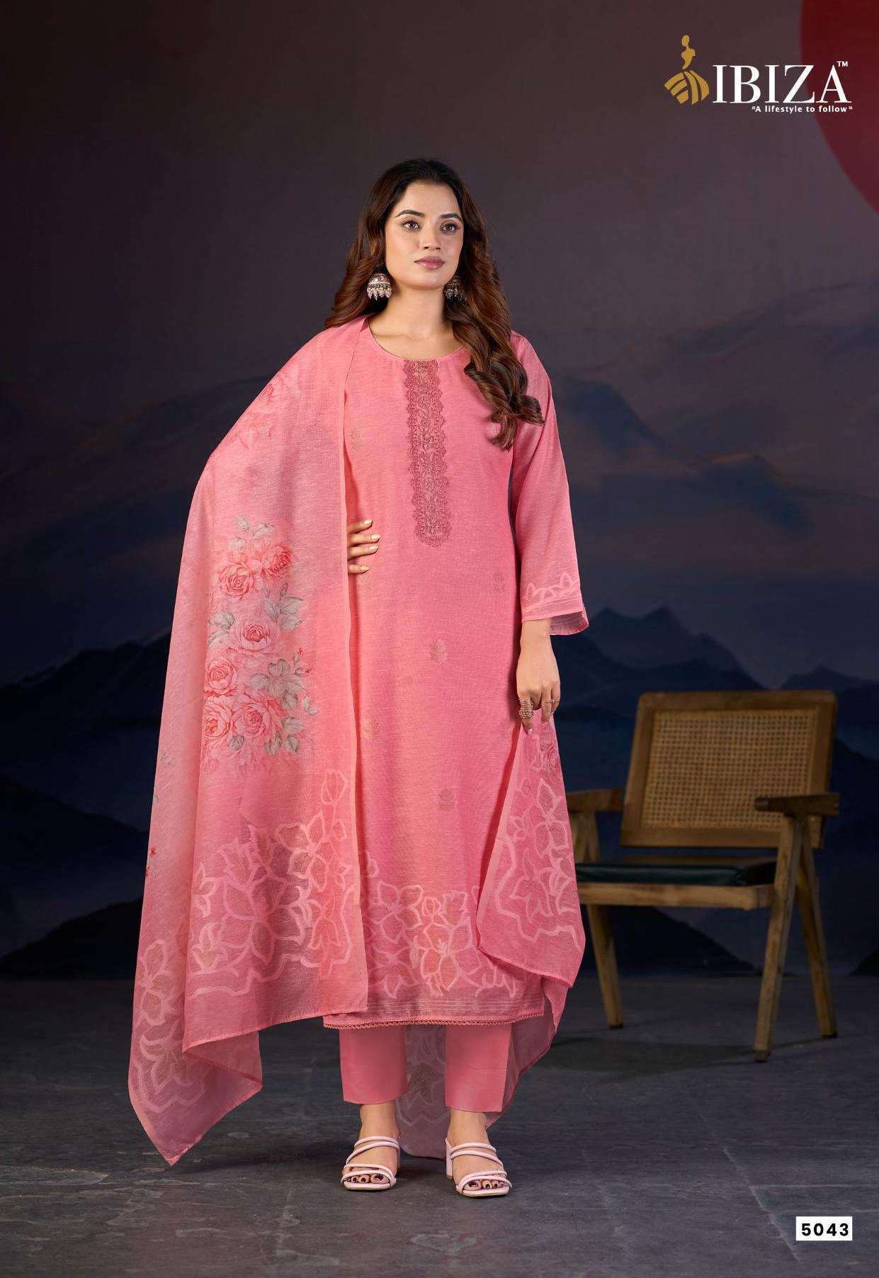 GAZAL SERIES 5041 TO 5044 BY IBIZA DESIGNER DIGITAL PRINTED AND EMBROIDERY WORK LINEN JACQUARD SUITS ARE AVAILABLE AT WHOLESALE PRICE