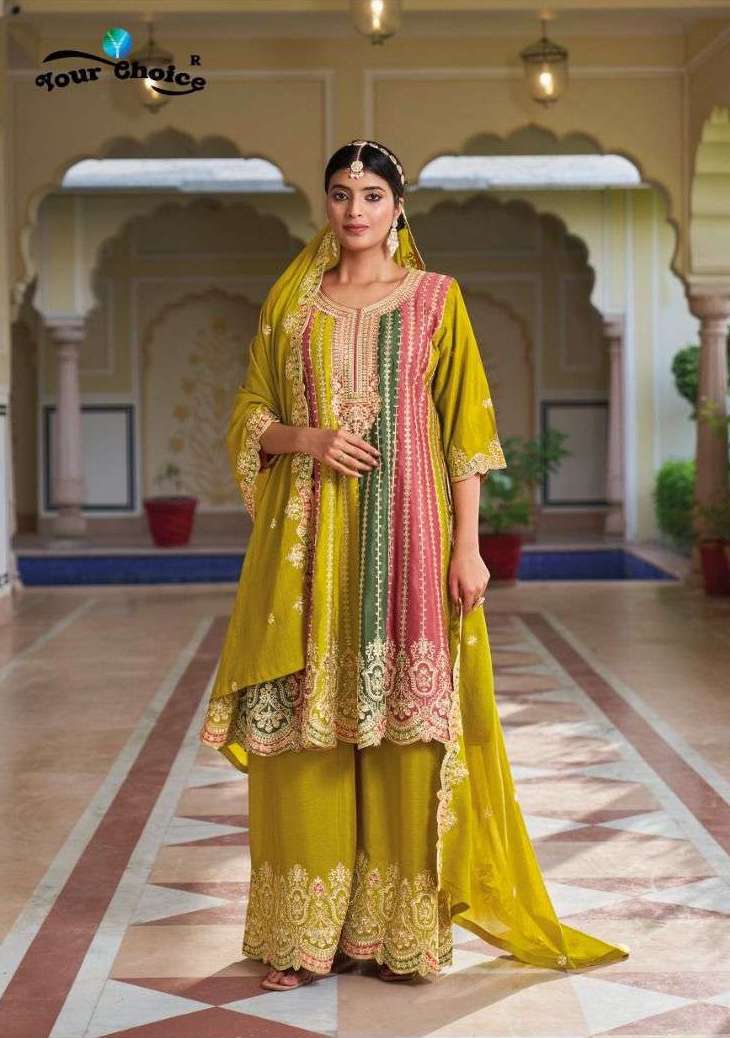 GOLD SERIES 1001 TO 1004 BY YOUR CHOICE DESIGNER HEAVY WORK CHINON SILK READYMADE SUITS ARE AVAILABLE AT WHOLESALE PRICE