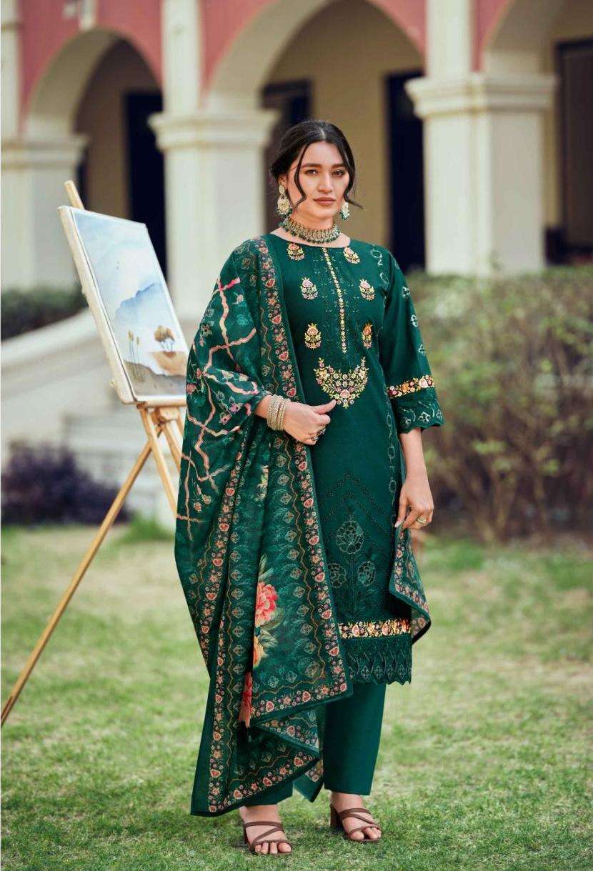 JADE OMBRE ZOYA SERIES 889 BY BELLIZA DESIGNER EMBROIDERY WORK LAWN COTTON SUITS ARE AVAILABLE AT WHOLESALE PRICE