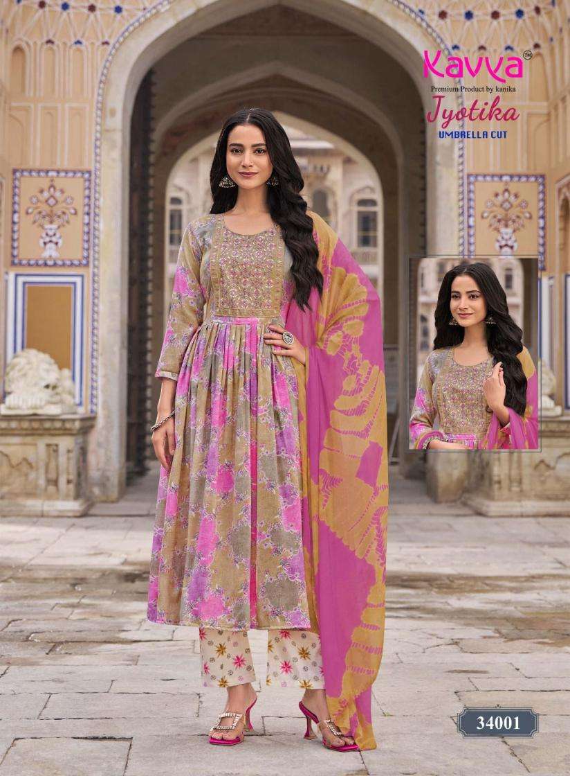 JYOTIKA VOL-34 SERIES 34001 TO 34010 BY KAVYA DESIGNER PRINTED CAPSULE KURTI WITH BOTTOM AND DUPATTA ARE AVAILABLE AT WHOLESALE PRICE