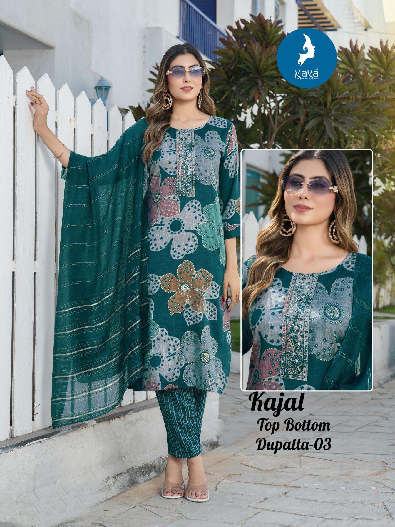 KAJAL SERIES 01 TO 06 BY KAYA DESOGNER PRINTED CAPSULE KURTI WITH BOTTOM AND DUPATTA ARE AVAILABLE AT WHOLESALE PRICE