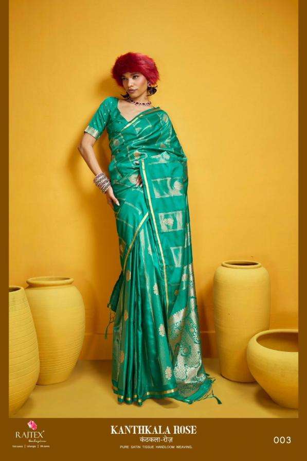 KANTHKALA ROSE SERIES 001 TO 006 SAREE BY RAJTEX DESIGNER SATIN HANDLOOM WEAVING SILK SAREES ARE AVAILABLE AT WHOLESALE PRICE
