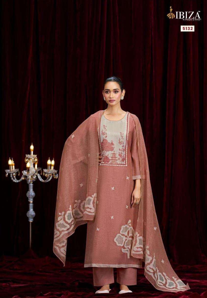 KRITI SERIES 5131 TO 5134 BY IBIZA DESIGNER HAND BRUSH PRINT AND HAND WORK ORGANIC LINEN COTTON JACQUARD SUITS ARE AVAILABLE AT WHOLESALE PRICE