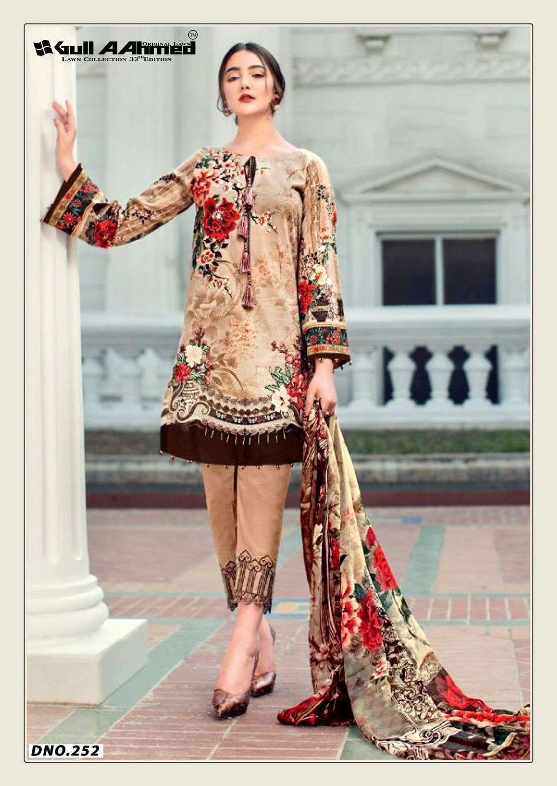 LAWN COLLECTION VOL-32 SERIES 251 TO 256 BY GULL AAHMED DESIGNER PRINTED CAMBRIC COTTON SUITS ARE AVAILABLE AT WHOLESALE PRICE