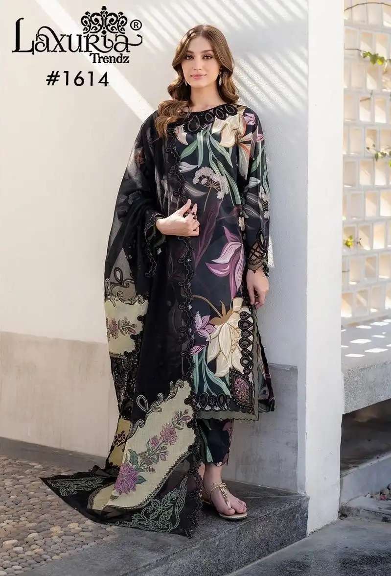 LAXURIA TRENDZ 1614 DESIGNER DIGITAL PRINTED AND EMBROIDERY WORK SATIN TOP WITH PANT AND DUPATTA ARE AVAILABLE AT WHOLESALE PRICE