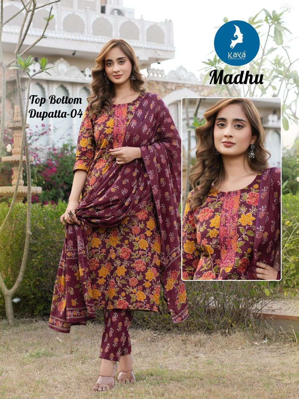 MADHU SERIES 01 TO 06 BY KAYA DESIGNER PRINTED COTTON KURTI WITH BOTTOM AND DUPATTA ARE AVAILABLE AT WHOLESALE PRICE