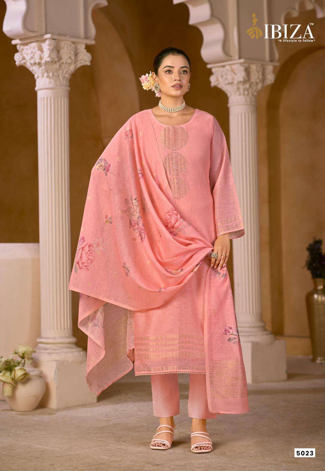 MAHIBA SERIES 5021 TO 5024 BY IBIZA DESIGNER DIGITAL PRINTED AND HAND WORK LINEN JACQUARD SUITS ARE AVAILABLE AT WHOLESALE PRICE