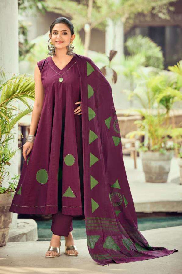 MAHIYA VOL-2 SERIES 1001 TO 1006 BY OSSM DESIGNER HAND WORK DHABU COTTON ANARKALI KURTI WITH BOTTOM AND DUPATTA ARE AVAILABLE AT WHOLESALE PRICE