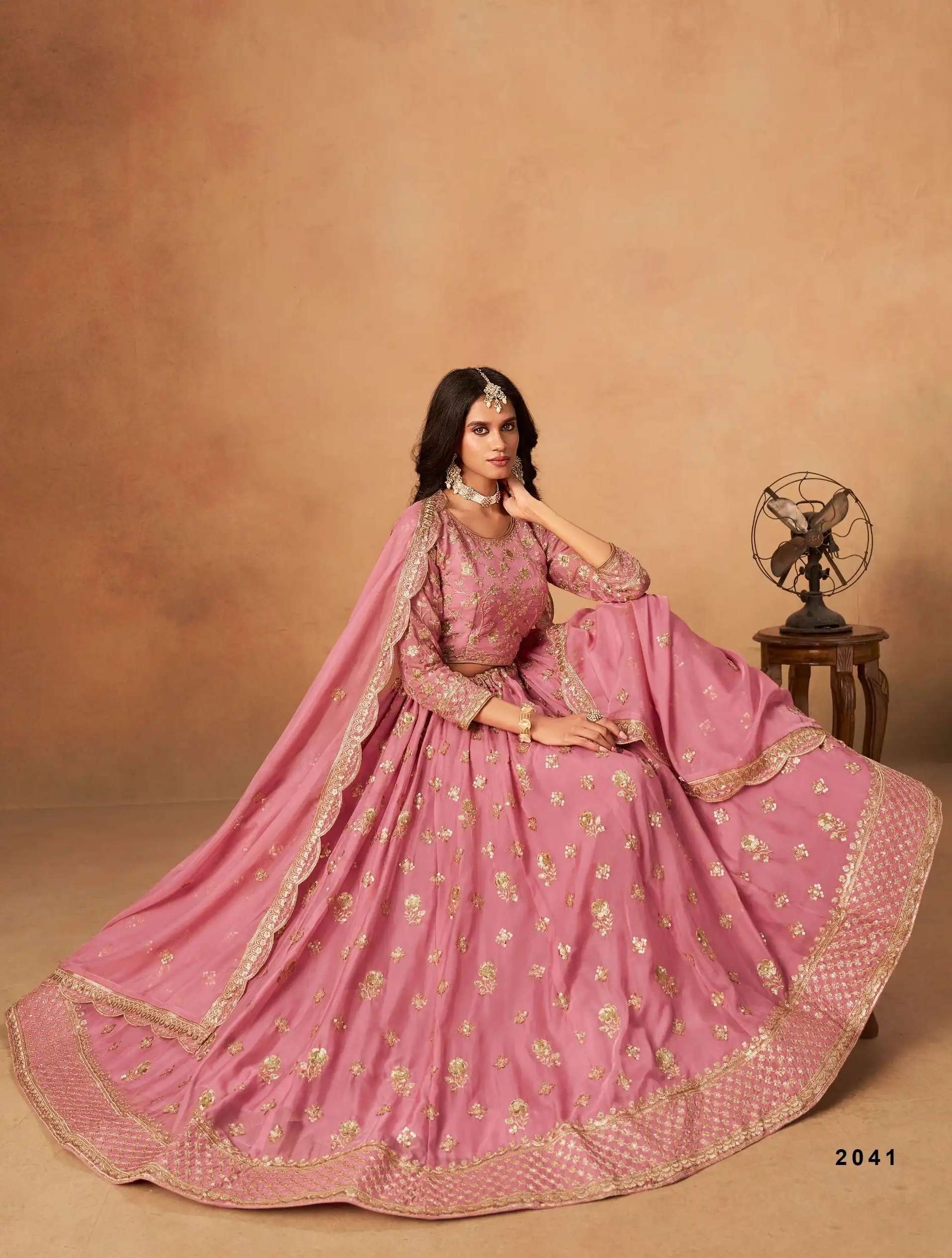 MEHVISH VOL-24 SERIES 2401 TO 2404 BY DANI DESIGNER EMBROIDERY WORK ORGANZA LEHENGA ARE AVAILABLE AT WHOLESALE PRICE