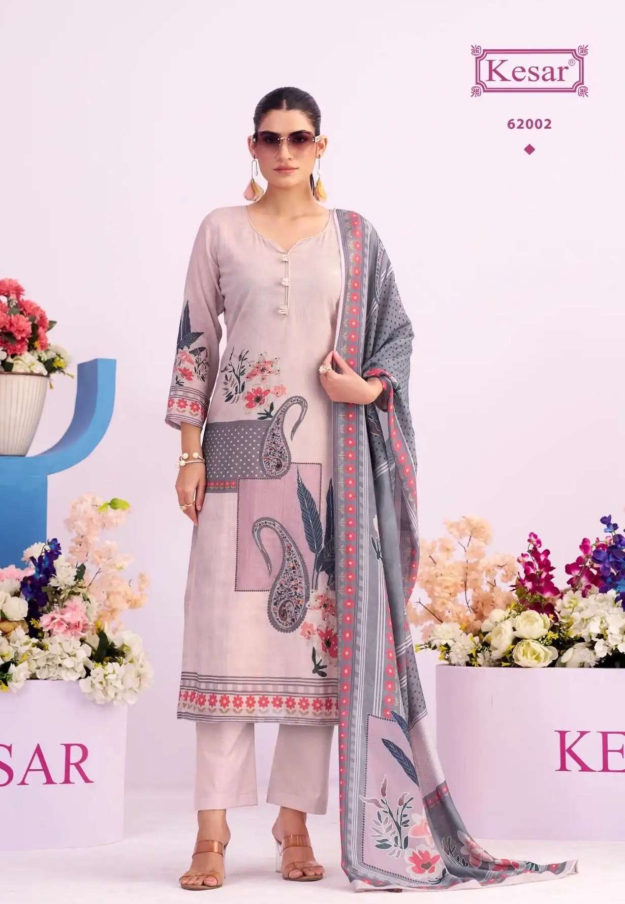 NAGMA SERIES 62001 TO 62004 BY KESAR DESIGNER DIGITAL PRINTED AND HAND WORK CHANDERI COTTON SUITS ARE AVAILABLE AT WHOLESALE PRICE