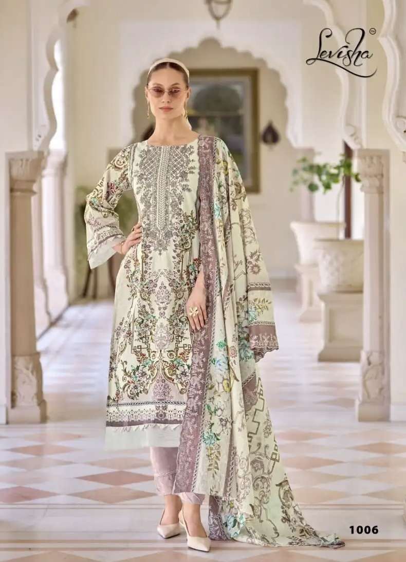 NEEDLE WONDER NX SERIES 1001 TO 1008 BY LEVISHA DESIGNER PRINTED AND EMBROIDERY WORK LAWN CAMBRIC COTTON SUITS ARE AVAILABLE AT WHOLESALE PRICE 