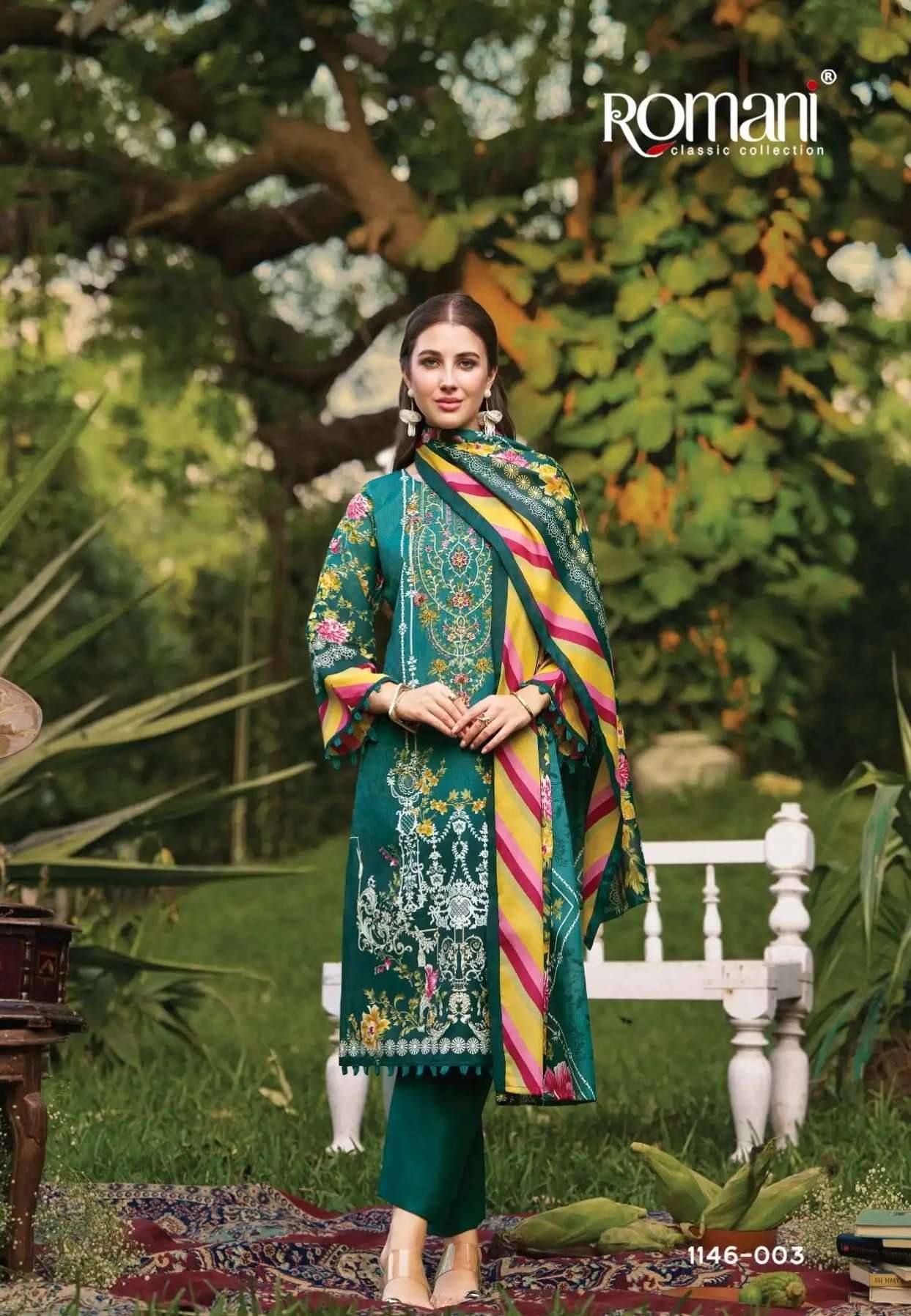 NEEDLE WONDER VOL-11 SERIES 1146 BY ROMANI DESIGNER PRINTED AND WORK SOFT COTTON SUITS ARE AVAILABLE AT WHOLESALE PRICE