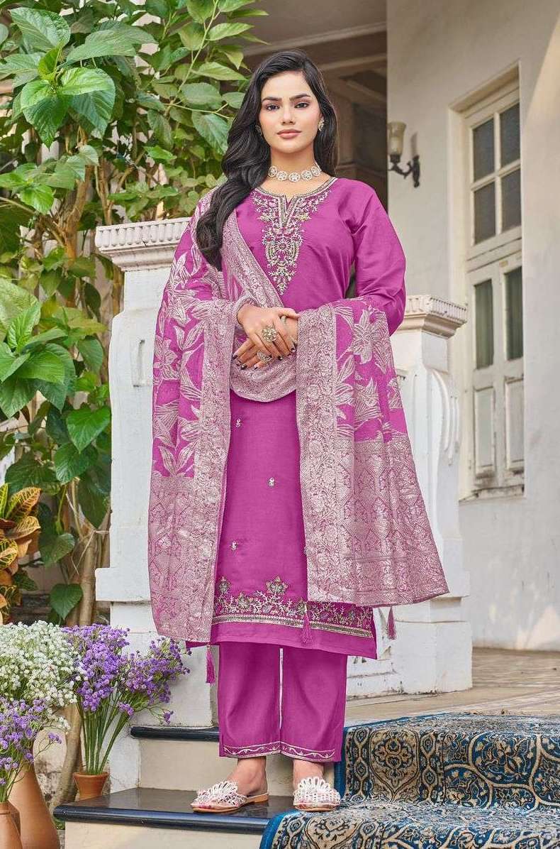 PADMINI SERIES 5501 BY VAMIKA DESIGNER HAND WORK AND HEAVY WORK VISCOSE ROMAN SILK TOP WITH BOTTOM AND DUPATTA ARE AVAILABLE AT WHOLESALE PRICE