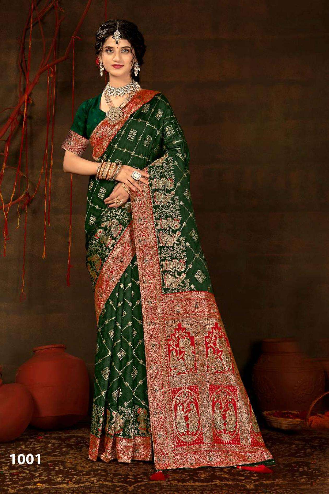 POLI SILK SAROSKI VOL-1 SERIES 1001 TO 1006 SAREE BY SAROJ DESIGNER RICH PALLU SAROSKI WORK SILK SAREE ARE AVAILABLE AT WHOLESALE PRICE