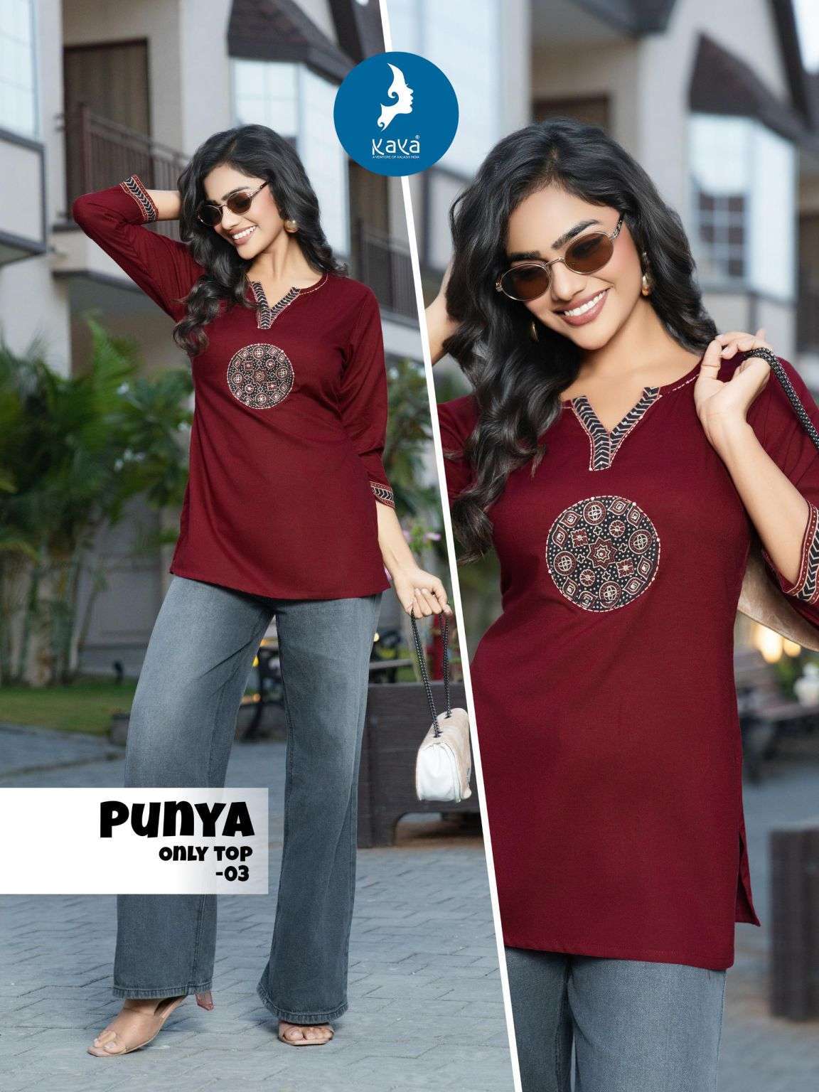 PUNYA SERIES 01 TO 06 BY KAYA DESIGNER CASUAL WEAR SHORT RAYON TOPS ARE AVAILABLE AT WHOLESALE PRICE