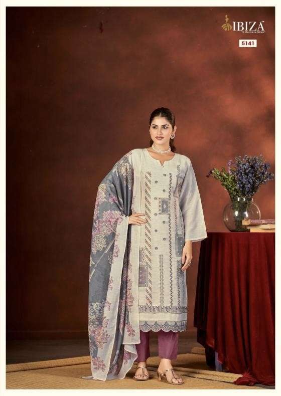 RASA SERIES 5141 TO 5143 BY IBIZA DESIGNER EMBROIDERY WORK LINEN JACQUARD SUITS ARE AVAILABLE AT WHOLESALE PRICE 