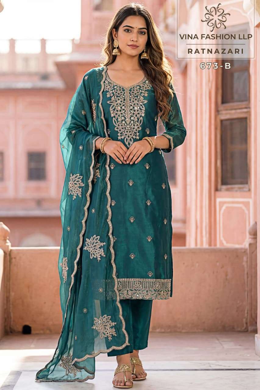 RATNAZARI SERIES 673 BY VINAY DESIGNER EMBROIDERY WORK GOLD SILK SUITS ARE AVAILABLE AT WHOLESALE PRICE