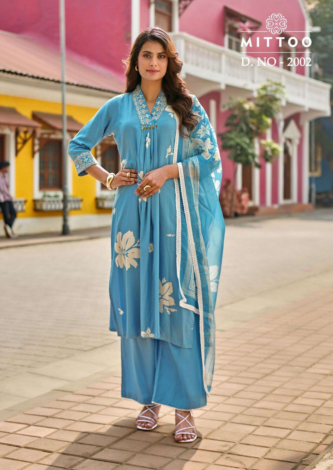 RAZIA SERIES 2001 TO 2006 BY MITTO DESIGNER PRINTED WITH THREAD AND HAND WORK RAYON TOP WITH BOTTOM AND DUPATTA ARE AVAILABLE AT WHOLESALE PRICE