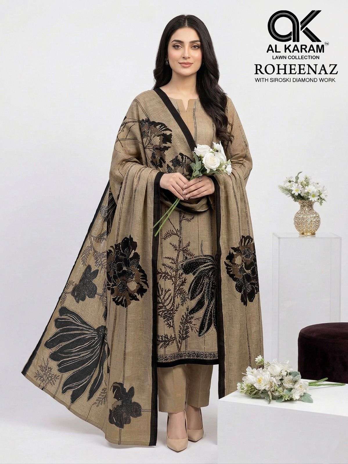 ROHEENZA VOL-2 SERIES 2001 TO 2004 BY AL KARAM DESIGNER EMBROIDERY WORK AND PRINTED RAYON COTTON SUITS ARE AVAILABLE AT WHOLESALE PRICE