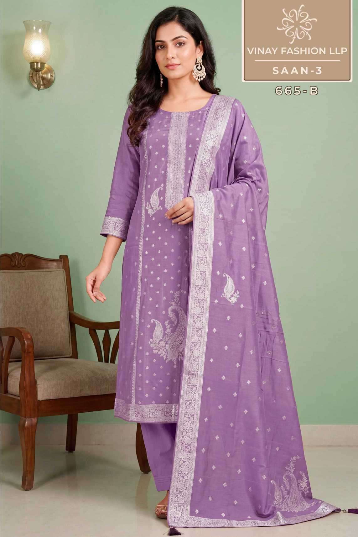 SAAN VOL-3 SERIES 665 BY VINAY DESIGNER MUSLIN WEAVE SUITS ARE AVAILABLE AT WHOLESALE PRICE