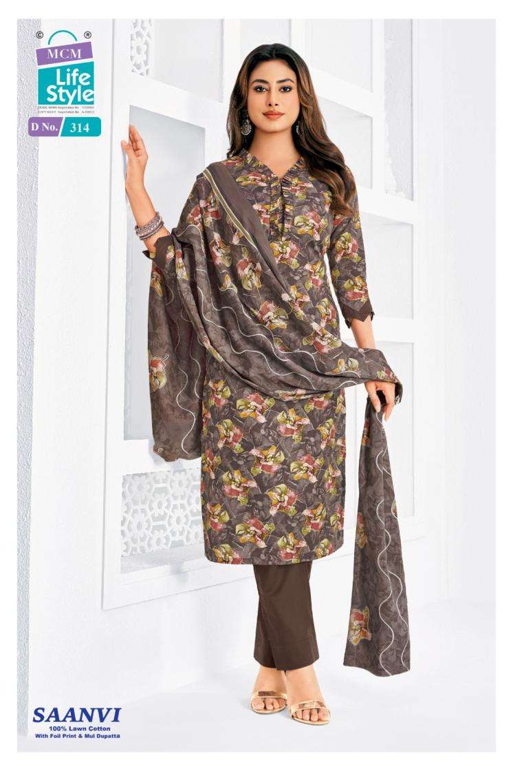 SAANVI VOL-3 SERIES 306 TO 315 BY MCM DESIGNER FOIL PRINTED LAWN COTTON SUITS ARE AVAILABLE AT WHOLESALE PRICE