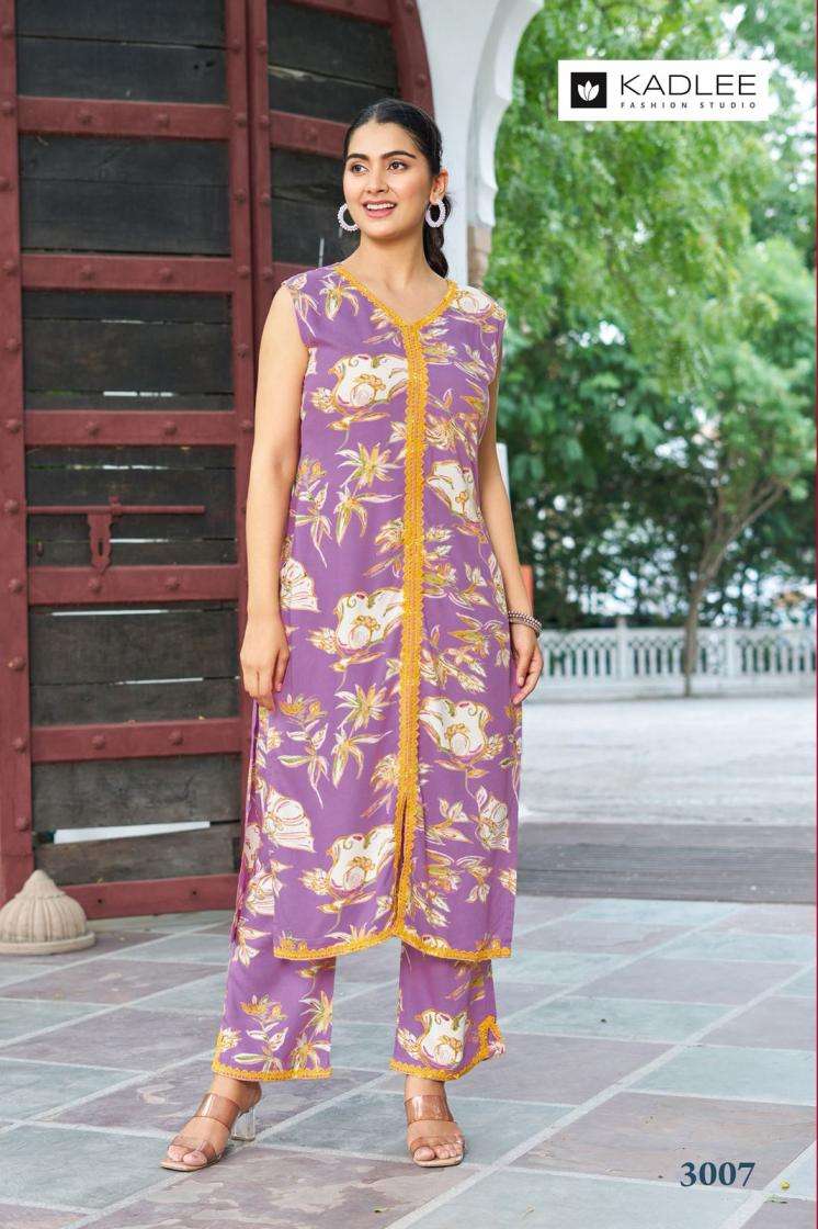 SAAVI VOL-2 SERIES 3007 TO 3012 BY KADLEE DESIGNER PRINTED RAYON KURTI WITH BOTTOM ARE AVAILABLE AT WHOLESALE PRICE