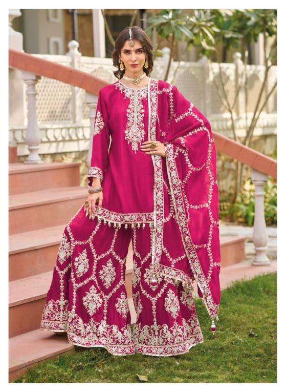 SAHIBA SERIES 1001 TO 1003 BY YOUR CHOICE DESIGNER EMBROIDERY WORK CHINON READYMADE SUITS ARE AVAILABLE AT WHOLESALE PRICE
