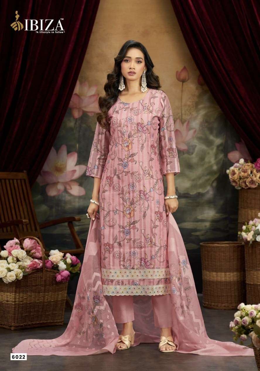 SHARARAT SERIES 6021 TO 6024 BY IBIZA DESIGNER DIGITAL PRINTED AND EMBROIDERY WORK BANARASI MUL MUL COTTON JACQUARD SUITS ARE AVAILABLE AT WHOLESALE PRICE 