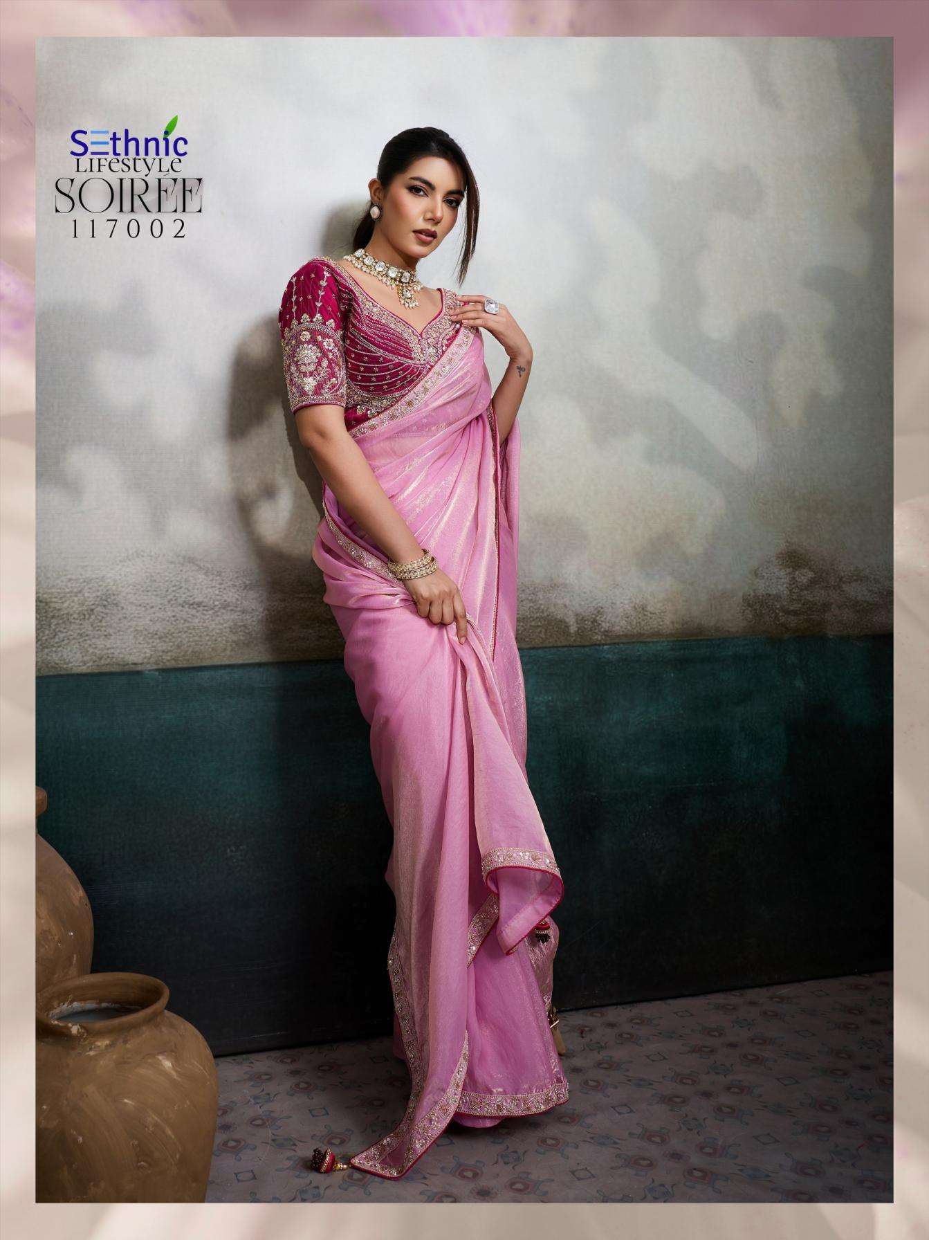 SOIREE SERIES 117001 TO 117004 SAREE BY SETHNIC DESIGNER HAND WORK VELVET SATIN SAREES ARE AVAILABLE AT WHOLESALE PRICE