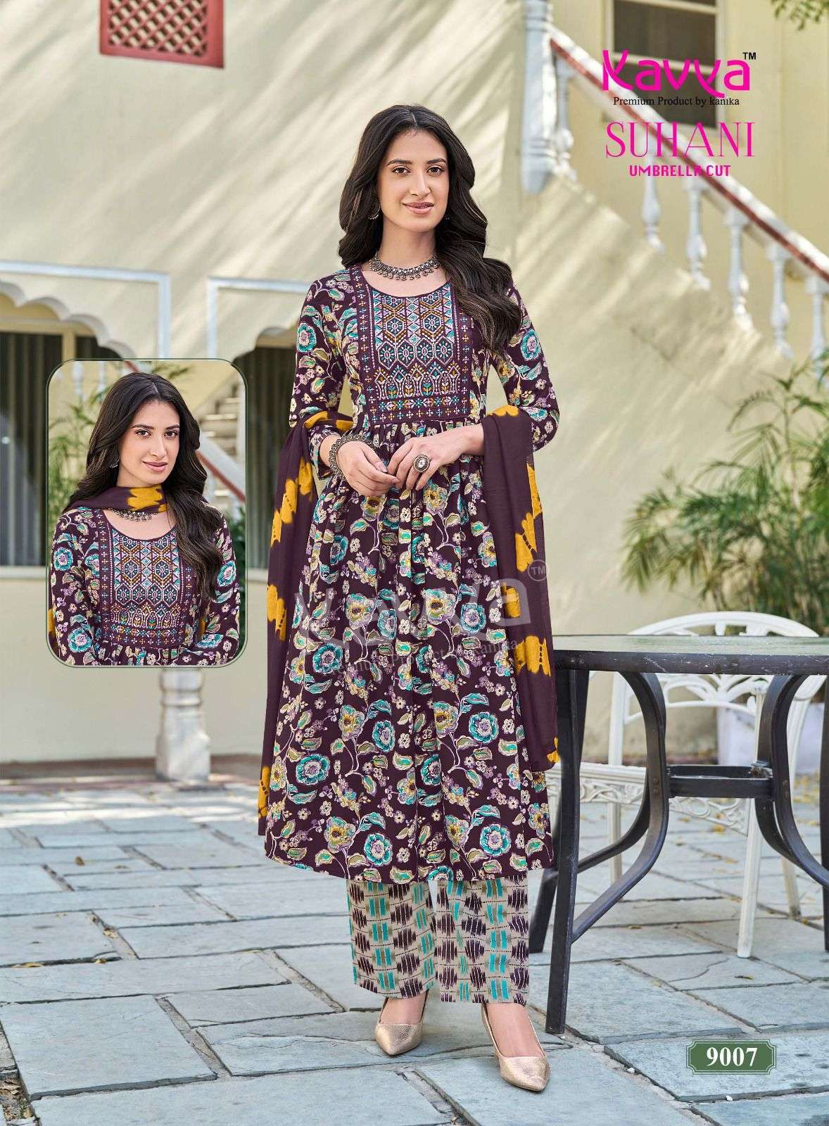 SUHANI VOL-9 SERIES 9001 TO 9010 BY KAVYA DESIGNER FOIL PRINTED AND EMBROIDERY WORK VISCOSE KURTI WITH BOTTOM AND DUPATTA ARE AVAILABLE AT WHOLESALE PRICE