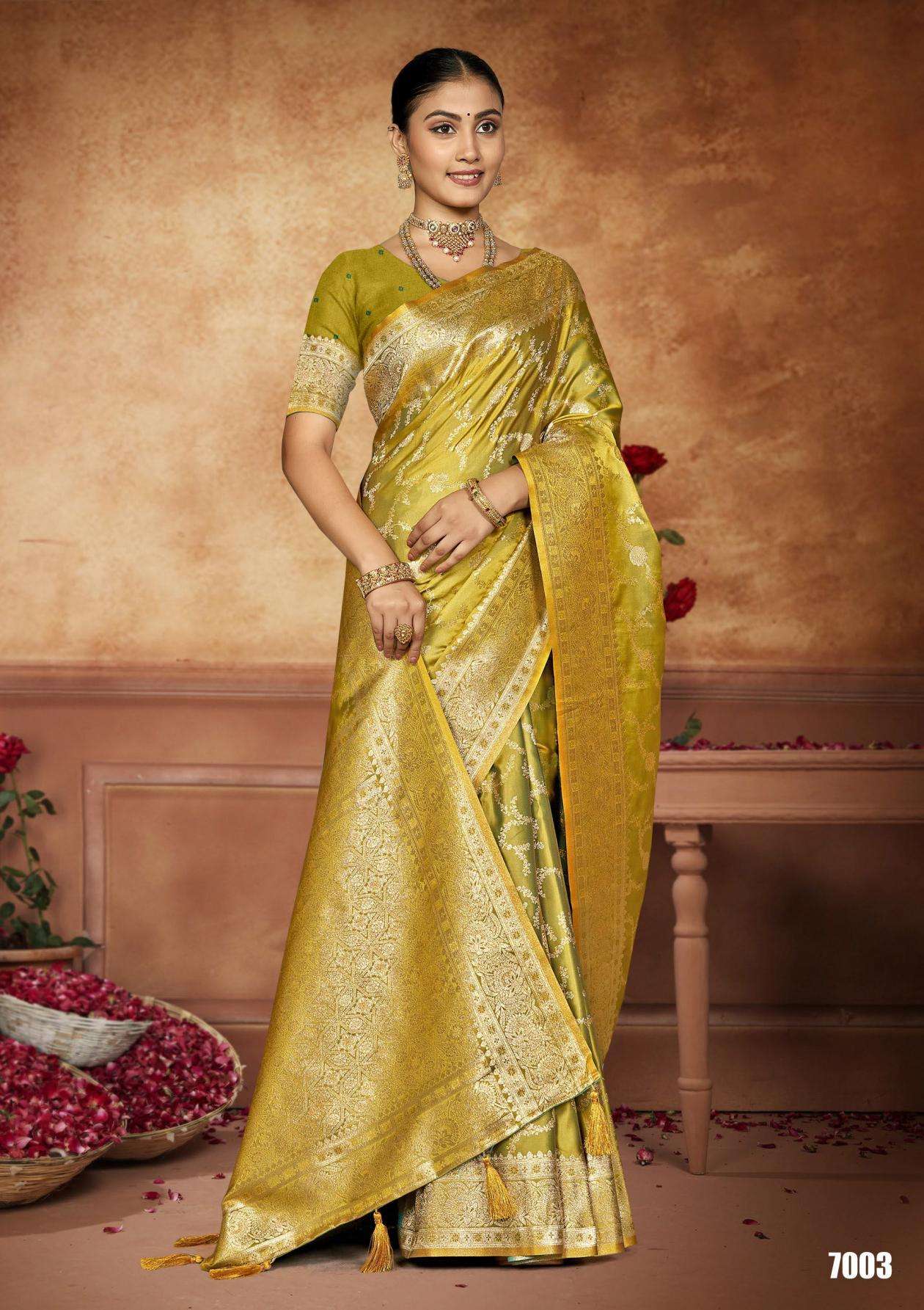 SUNDARAM SATIN SILK VOL-7 SERIES 7001 TO 7004 SAREE BY SAROJ DESIGNER RICH PALLU SATIN SILK SAREES ARE AVAILABLE AT WHOLESALE PRICE