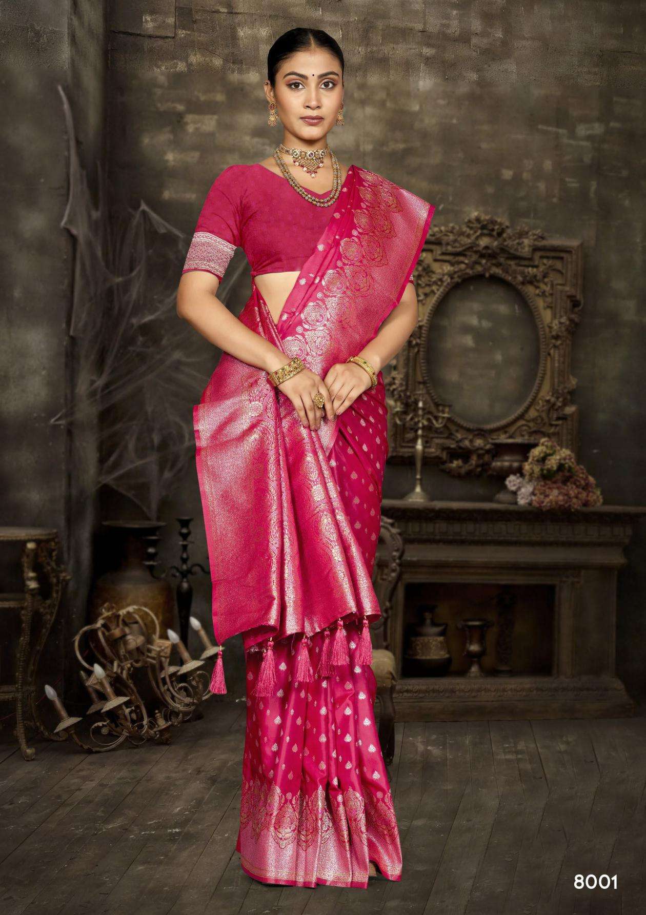 SUNDARAM SATIN SILK VOL-8 SERIES 8001 TO 8004 SAREE BY SAROJ DESIGNER RICH PALLU SATIN SILK SAREES ARE AVAILABLE AT WHOLESALE PRICE