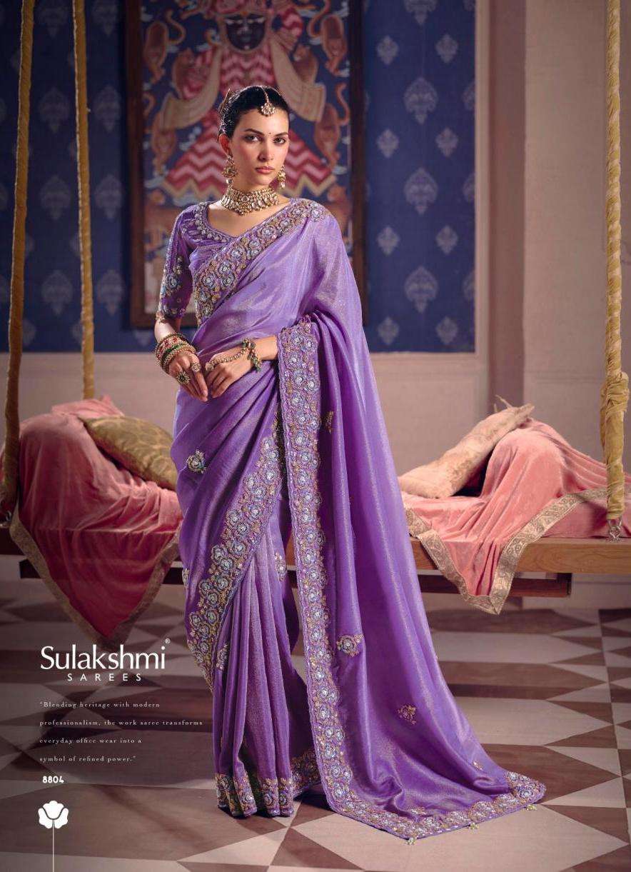 TARANG SERIES 8801 TO 8812 SAREE BY SULAKSHMI DESIGNER EMBROIDERY AND BEADS WORK VISCOSE ZARI TISSUE SAREES ARE AVAILABLE AT WHOLESALE PRICE