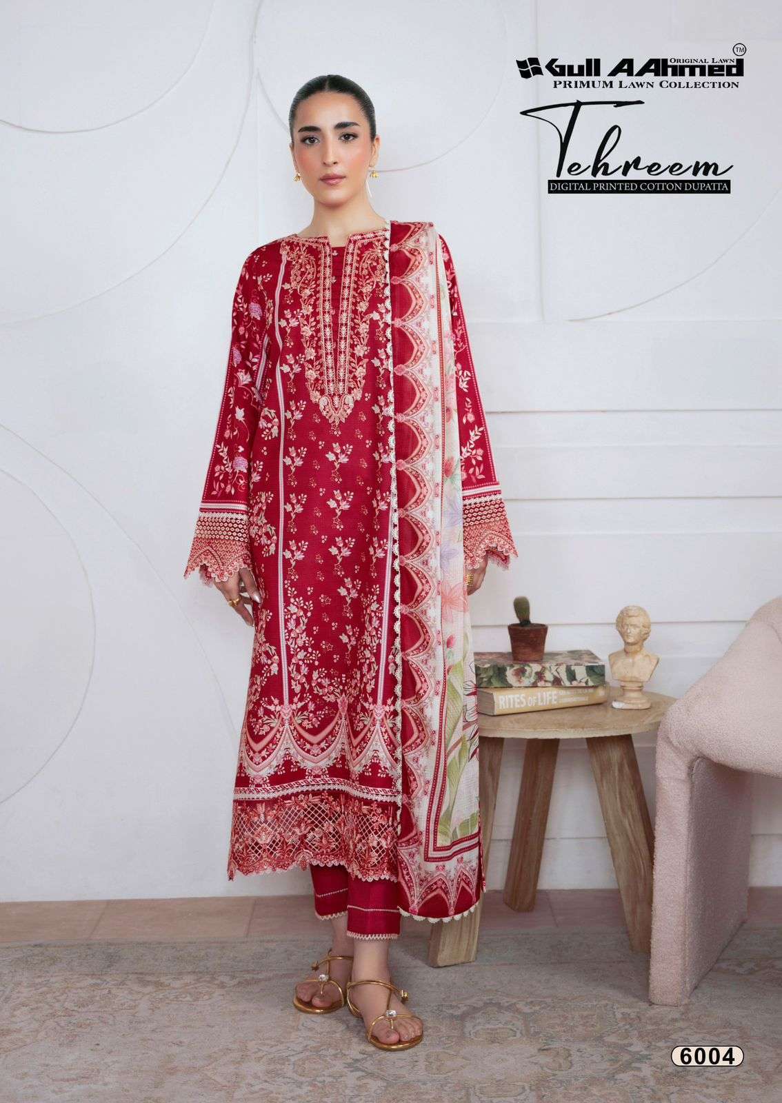 TEHREEM VOL-6 SERIES 6001 TO 6006 BY GULL AAHMED DESIGNER PRINTED CAMBRIDGE SUITS ARE AVAILABLE AT WHOLESALE PRICE