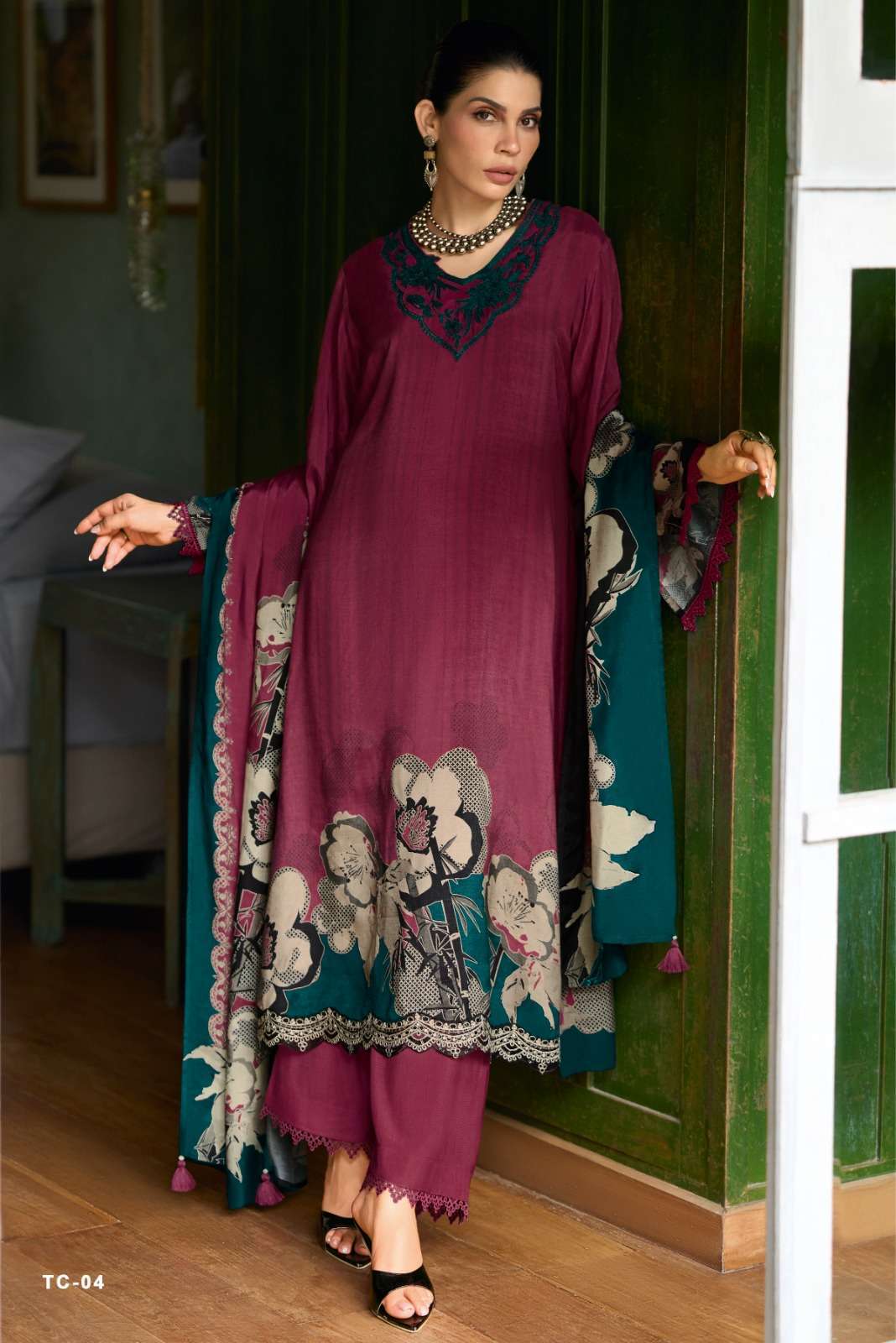 TUCSANY VOL-2 SERIES 01 TO 04 BY VARSHA DESIGNER DIGITAL PRINTED AND EMBROIDERY WORK VISCOSE MUSLIN SUITS ARE AVAILABLE AT WHOLESALE PRICE