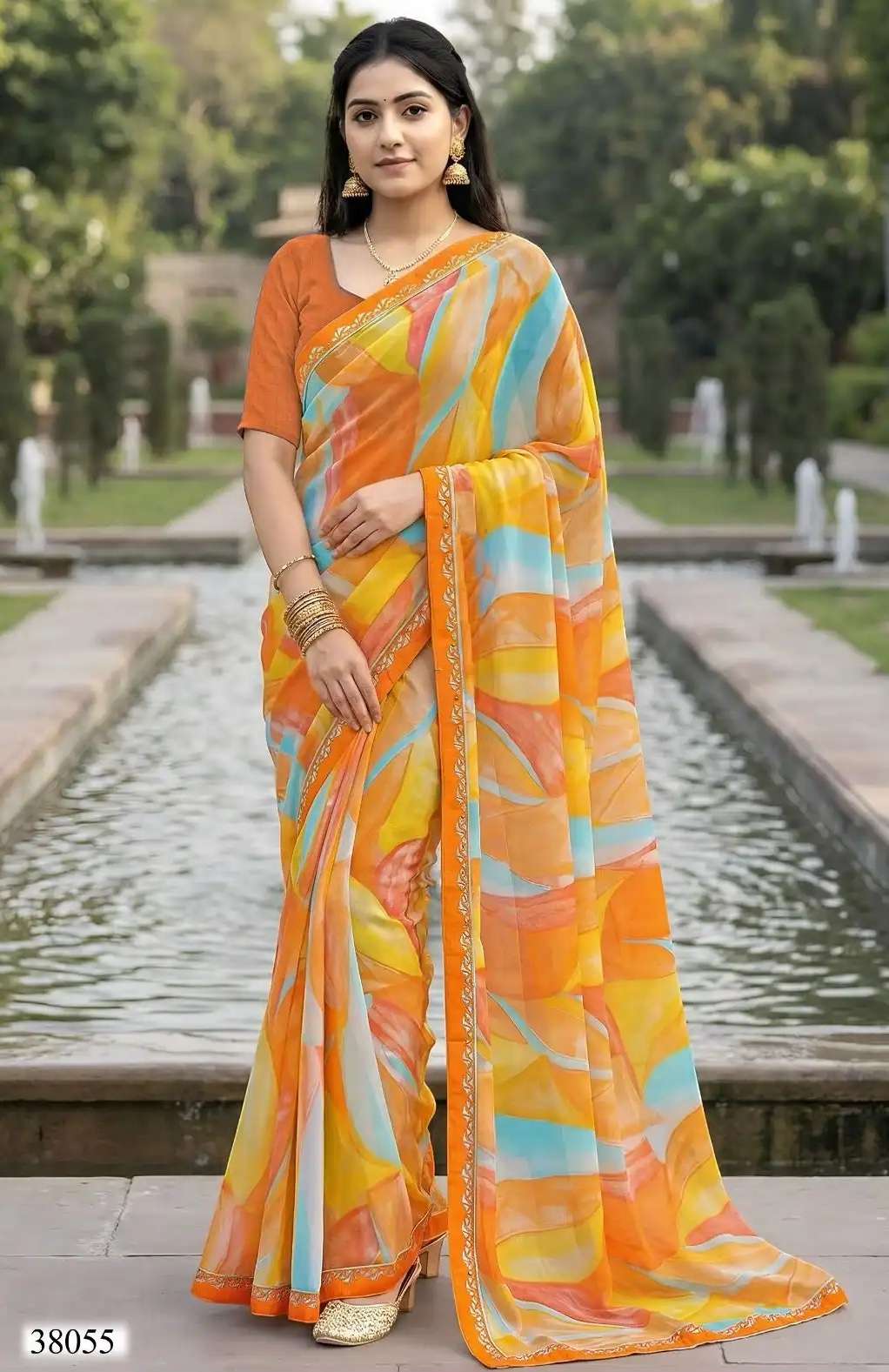 VARDANI VOL-5 SERIES 38050 TO 38055 SAREE BY VALLABHI PRINTS DESIGNER PRINTED GEORGETTE SAREES ARE AVAILABLE AT WHOLESALE PRICE