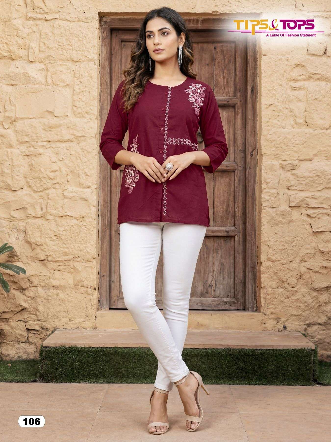 VIANA SERIES 101 TO 106 BY TIPS & TOPS DESIGNER EMBROIDERY WORK COTTON DHABU SUMMER WEAR SHORT KURTIS ARE AVAILABLE AT WHOLESALE PRICE